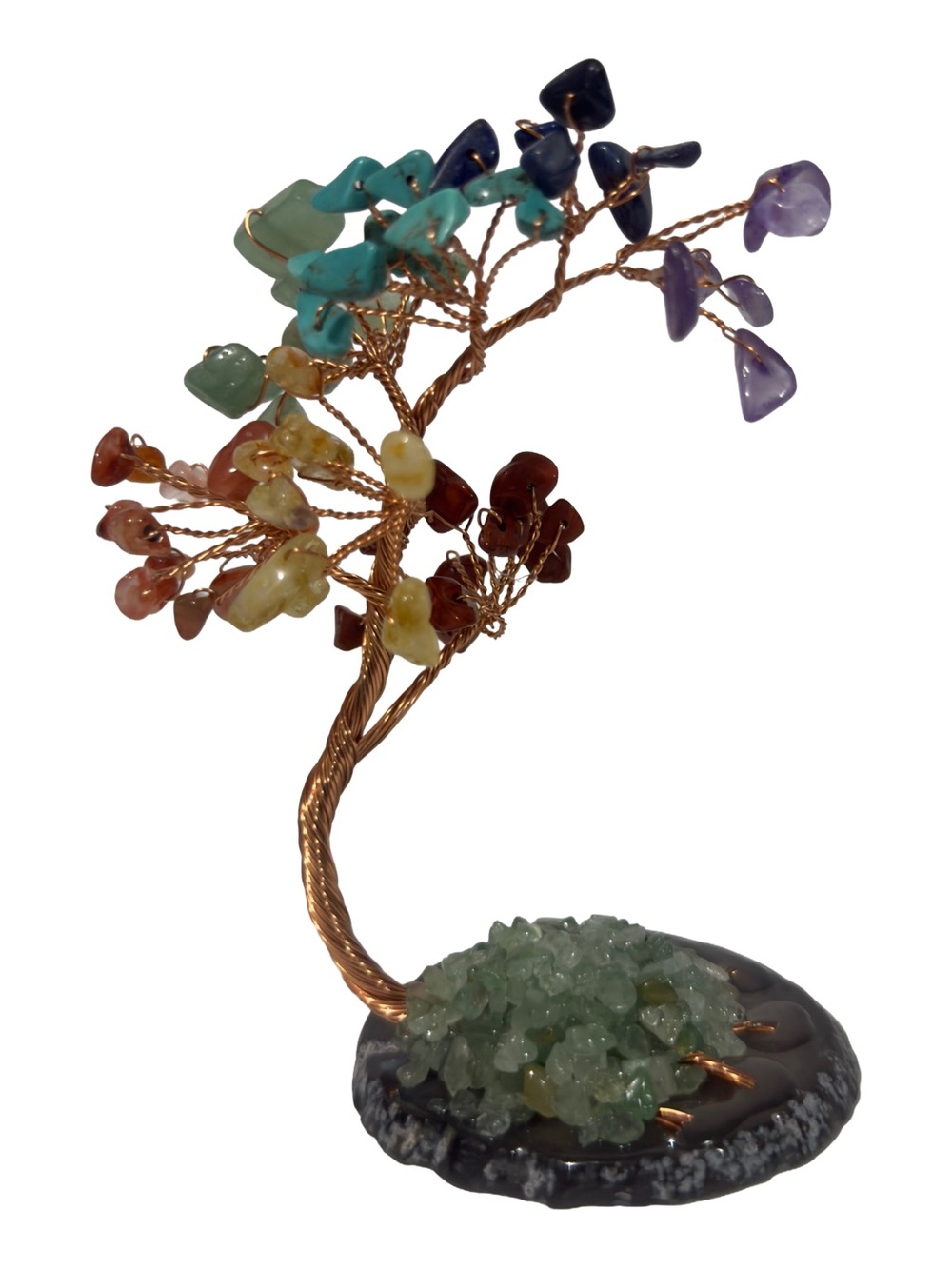 New Gemstone Crystal Tree Bonsai Agate Slice Copper Wire Decor